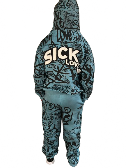 Tiffany Blue Graffiti Sweat Suit