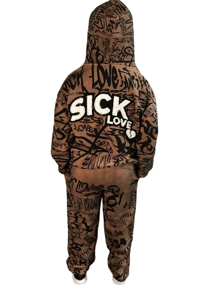 Mocha Brown Graffiti Sweat Suit