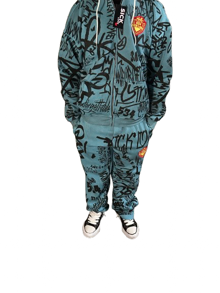 Tiffany Blue Graffiti Sweat Suit