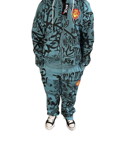 Tiffany Blue Graffiti Sweat Suit