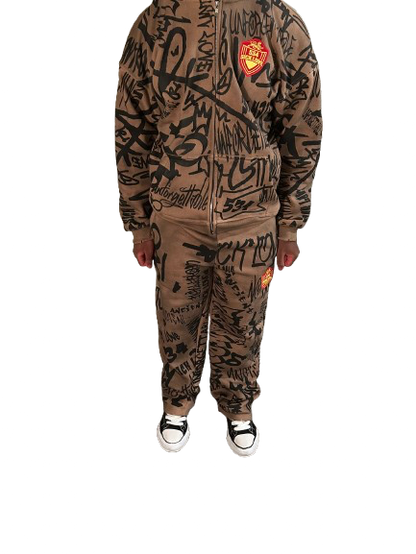 Mocha Brown Graffiti Sweat Suit
