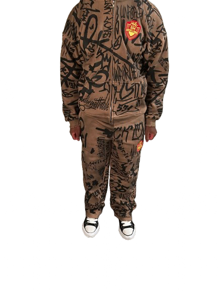 Mocha Brown Graffiti Sweat Suit
