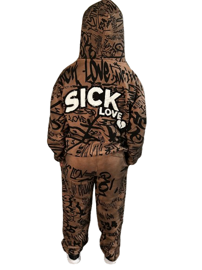 Mocha Brown Graffiti Sweat Suit